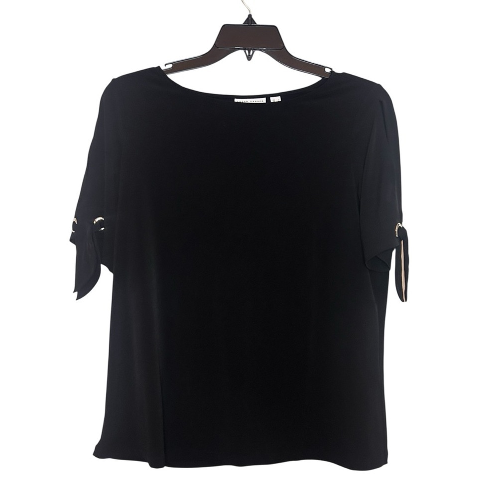 Susan Graver Black Blouse XL Tie Sleeve Career Travel Top - Picture 5 of 10
